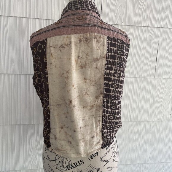 Chico's Design Sleeveless Funky Patchwork Bohemian Tie Front Blouse Size 2 (H6) - Picture 4 of 11